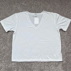 Splendid Lace Trim V-Neck Tee White NEW WITH TAGS